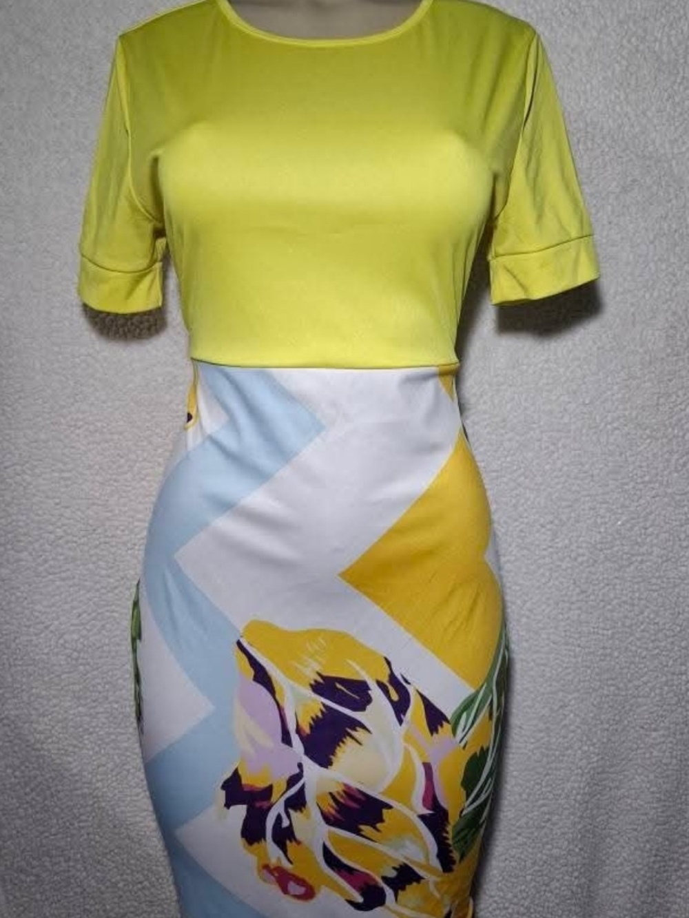 Yellow Top with Floral Chevron Midi Dress